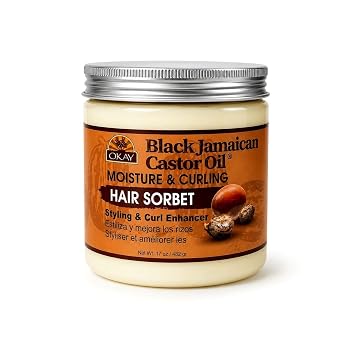 OKAY Black Jamaican Castor Oil Curl Cream, 17 oz - Hibiscus & Aloe Moisture Curling Sorbet for Curly & Wavy Hair - Leave-In Hair Butter for Twist Outs, Braids & Wash and Go, for Men & Women
