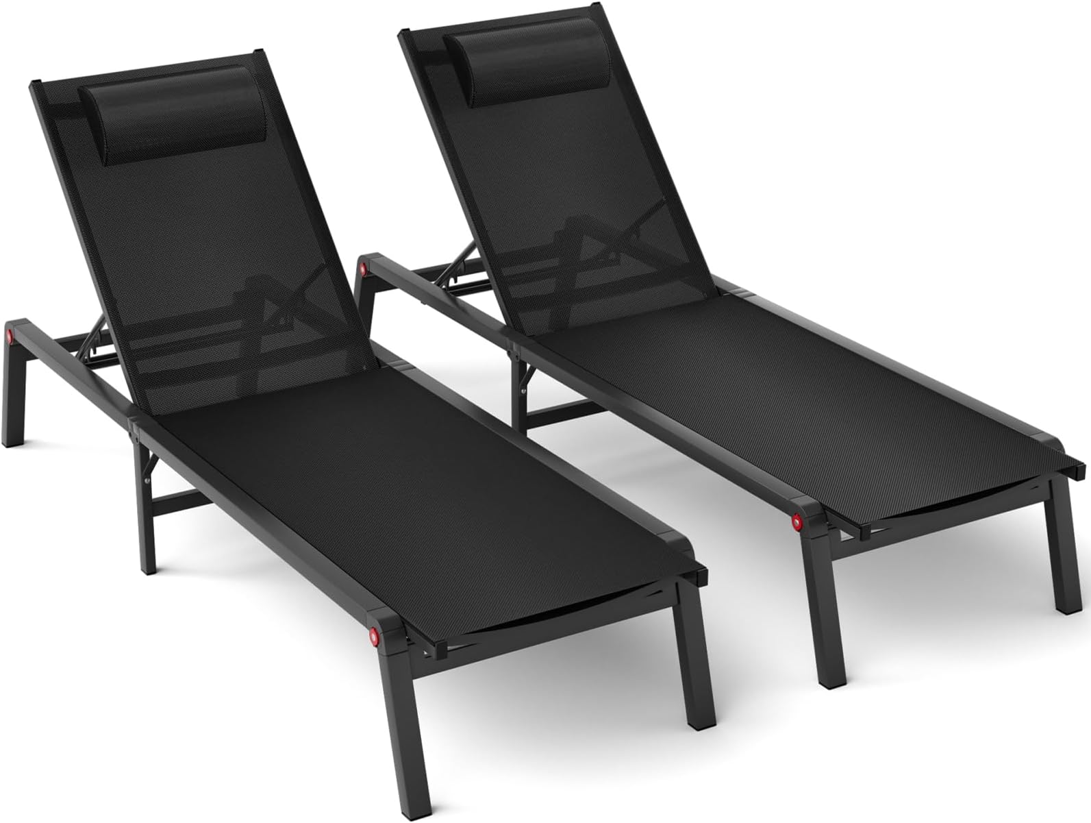 WOAJN Aluminum Patio Chaise Lounge Chair Set of 2,5-Position Adjustable Backrest,Foldable Lounge Chair Outdoor,Pool Lounge Chairs for Poolside,Lawn,Deck,Beach,Black