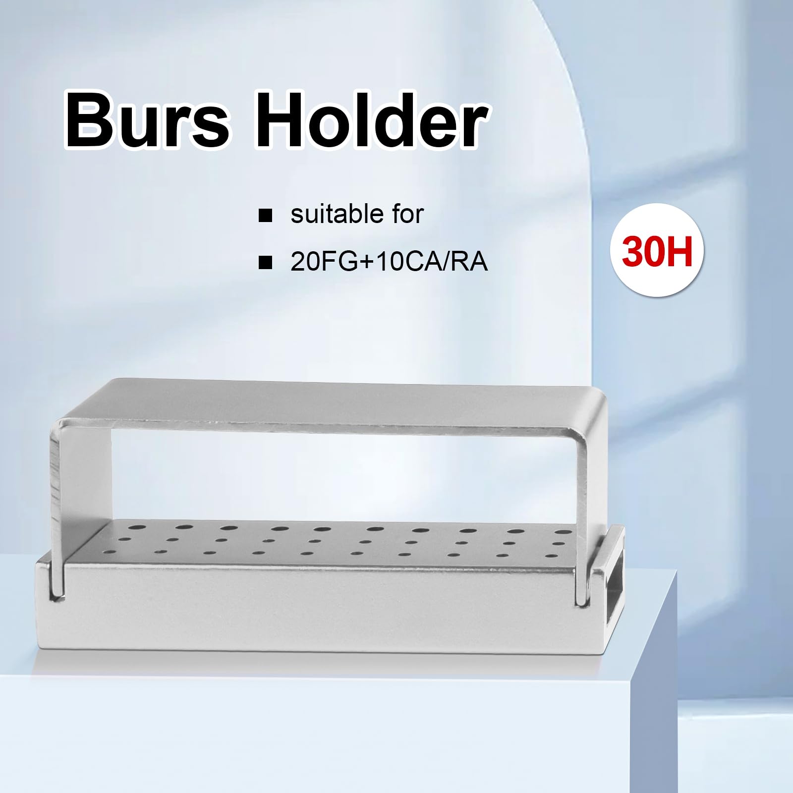 7 Colors Choose 30 Holes Burs Holder Lab Aluminum Bur Case Organizer with Cover Autoclavable Opening Box Case for Lab Dentist Tool 4 Pcs/Set (Silver)