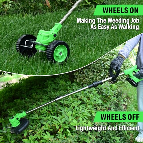 SOYUS Weed Wacker Cordless, 21V String Trimmer Weed Grass Cutter, Grass Trimmer with 3 Types Cutting Blade,2PCS Batteries and Charger Included, Lawn Edgers Battery Powered Lawn Trimmer for Garden Yard