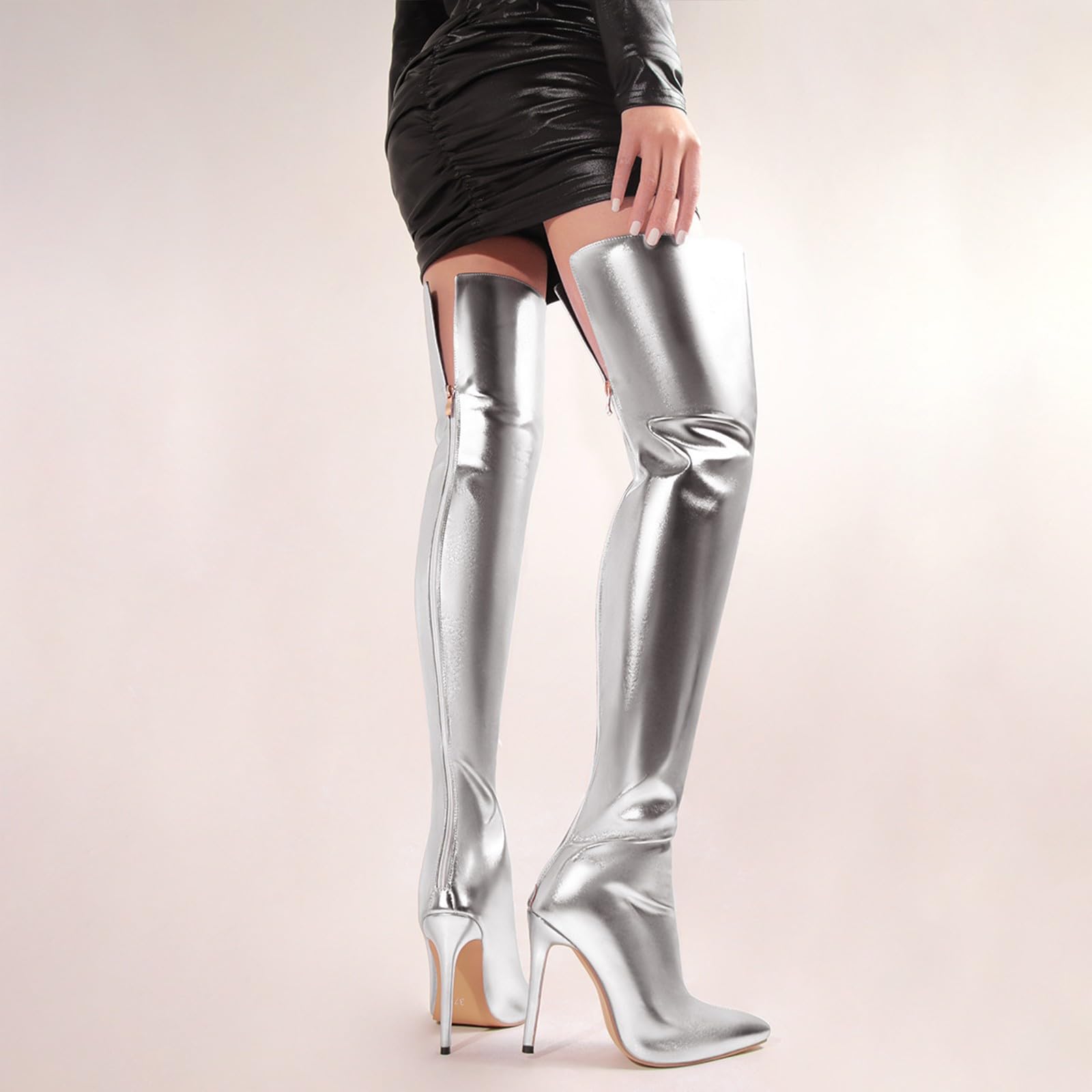 Botas de mujer con puntera ancha, botas altas por encima de la rodilla duraderas con suela interior, botas de mujer con tacón antideslizante, botas de montar para mujer, moda de invierno y