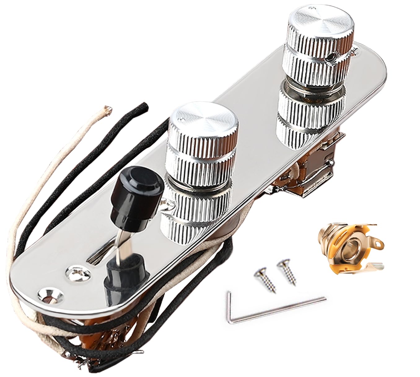 Prewired 4 Tone Guitar Control Plate Assembly, Loaded 3-way Blade Switch Push Pull Potentiometer Excellent CTS Pot Speed Knobs to Clarity Pickups, Chrome-09