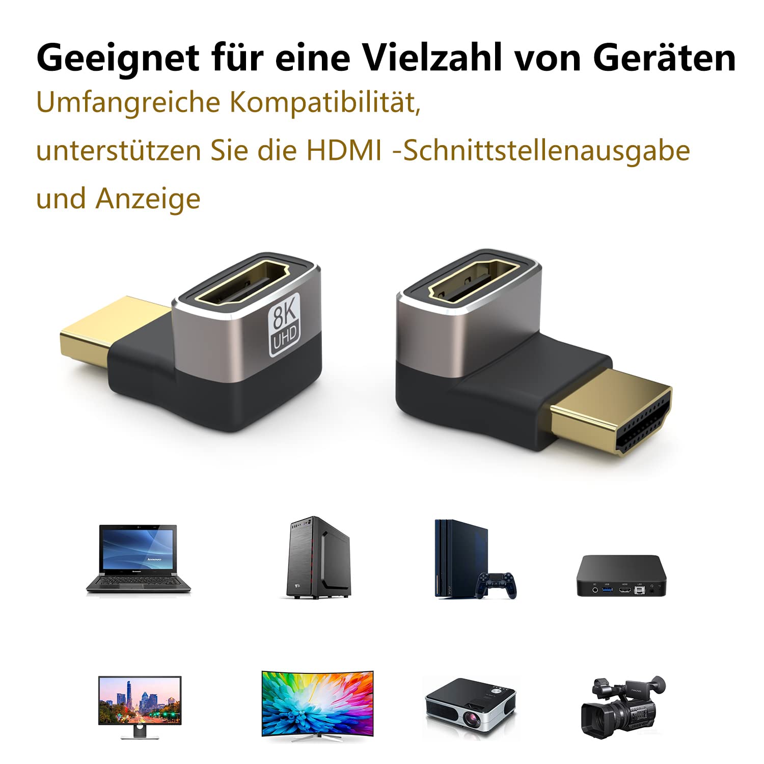 VCELINK 8K HDMI Hoekstekker, 90 Graden Adapter Met 8K @60Hz 4K @120Hz, 2.1 Hoek Adapter, HDR, VRR, Dolby, eARC, 3D Voor PS5, TV Stick, Apple TV