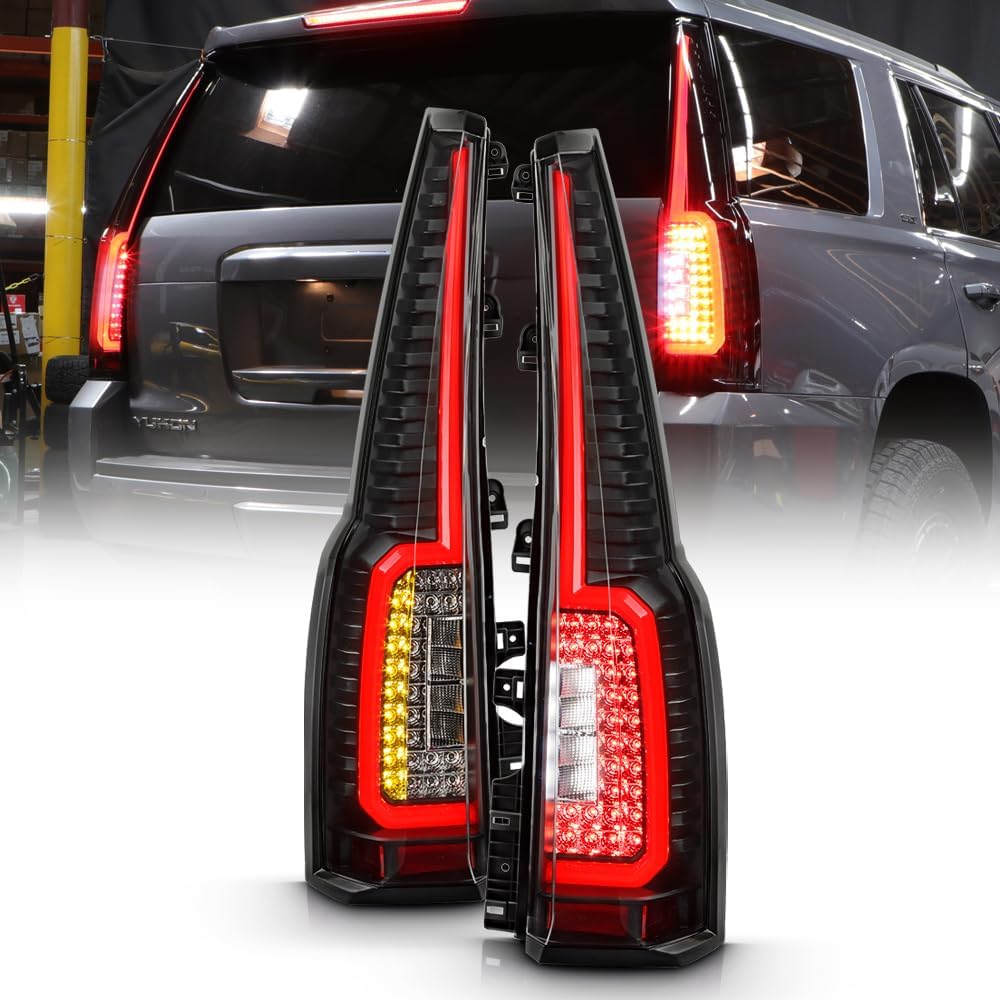 Smoke Lens Tail Light Pair For 2007-2014 Chevy Suburban/Tahoe & GMC Yukon/Yukon XL - Black Housing