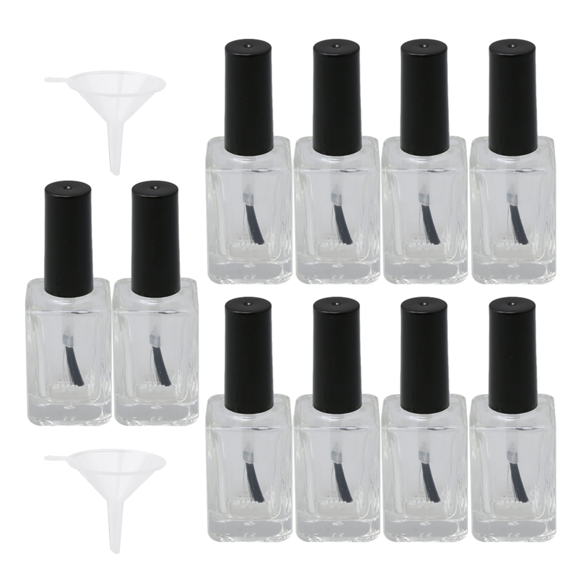 Botellas de vidrio para esmalte de uñas de 15 ml vacías con pincel negro en pack de 10 unidades