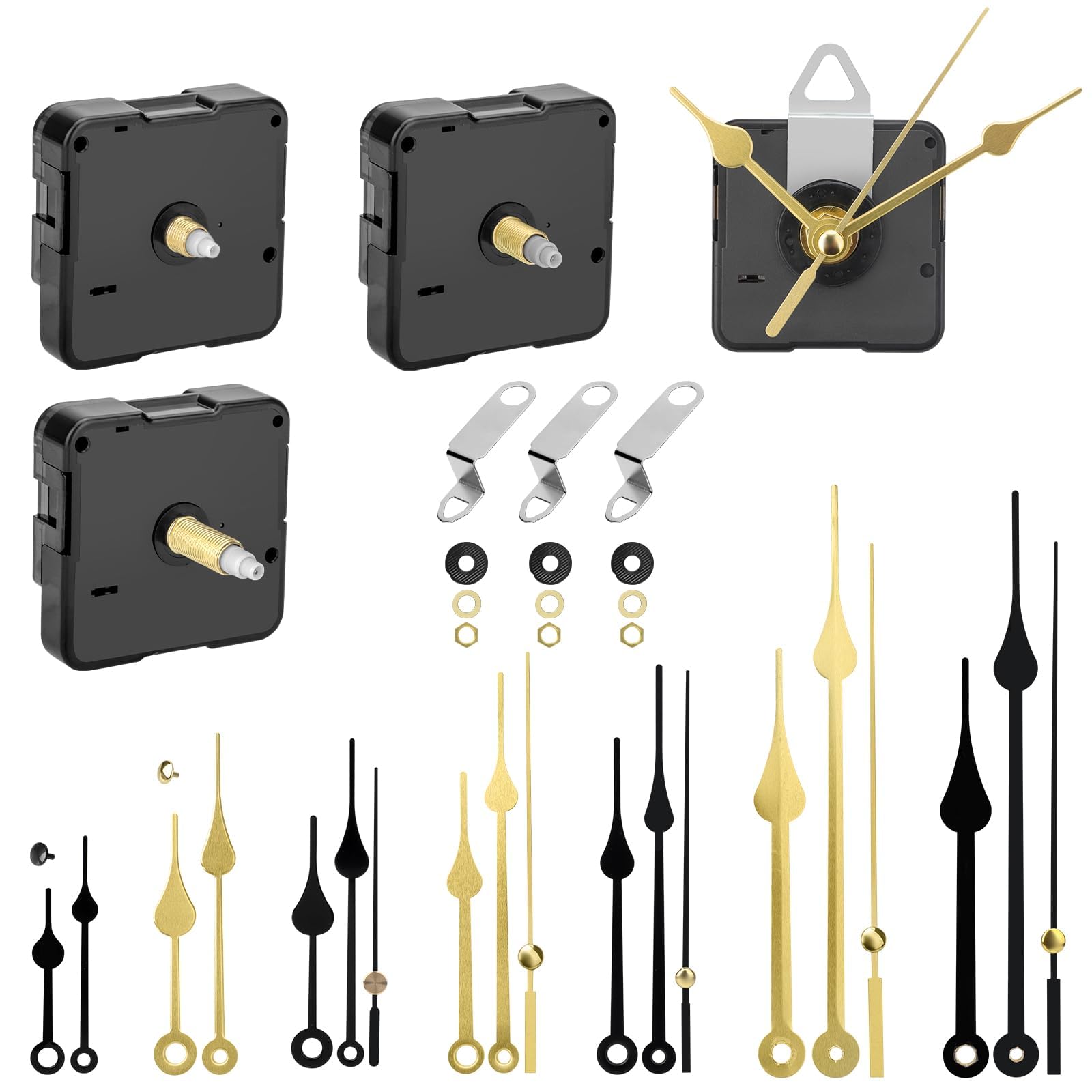 EEEKit 4PCS Silent Quartz Clock Movement, Long and Short Shaft Clock Mechanisms Battery Powered with 8 Sets Hand for DIY Wall Clocks Motor Replacement Repair Parts