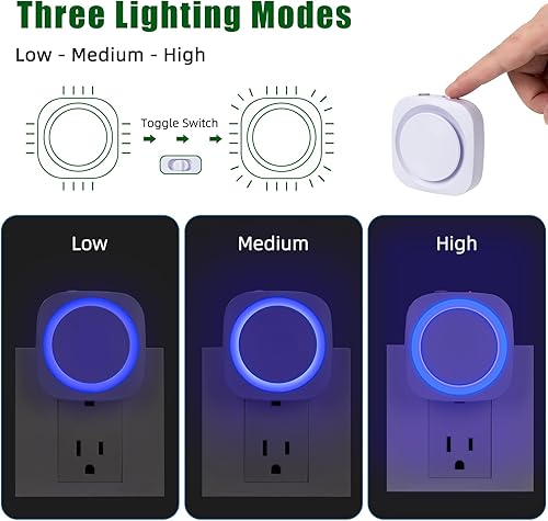 Miniatura 2 de Luces nocturnas LED enchufables a la pared, luz nocturna suave indirecta regulable con sensor de polvo a amanecer, luz nocturna azul para
