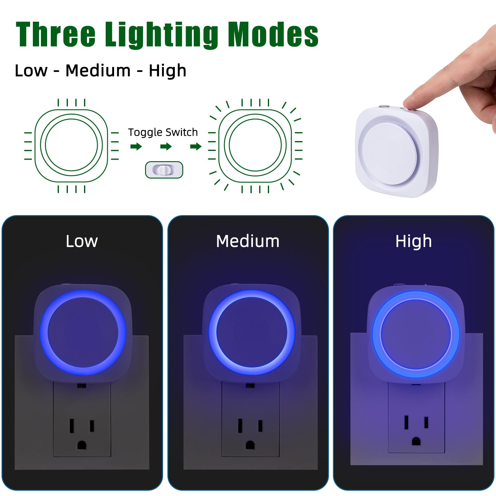 LED-Nachtlichter zum Einstecken in die Wand, indirektes, weiches, dimmbares Nachtlicht mit Staub- bis Morgendämmerungssensor, blaues Nachtlicht für Schlafzimmer, Badezimmer, Küche, Treppen, Flur,