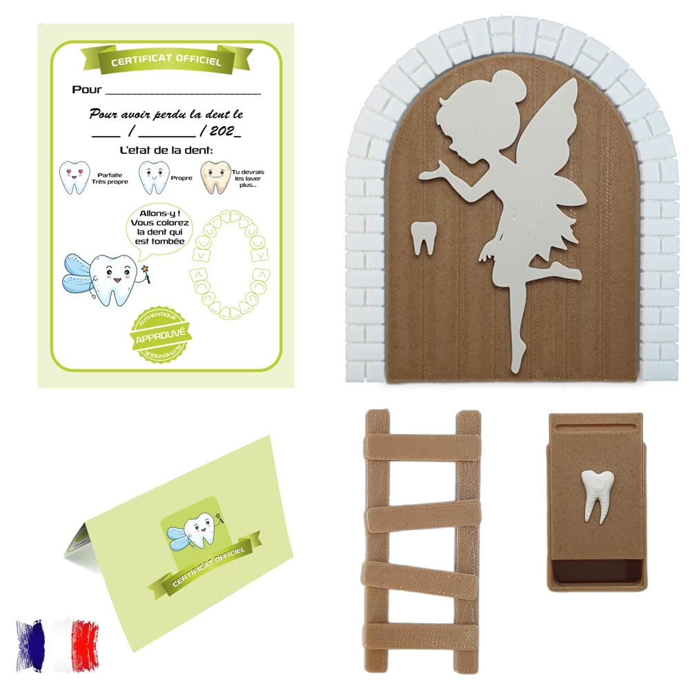 Myfuturshop® Tooth Fairy Magic Door, Tooth Box, Ladder and 4 Clean Tooth Certificates, French Version