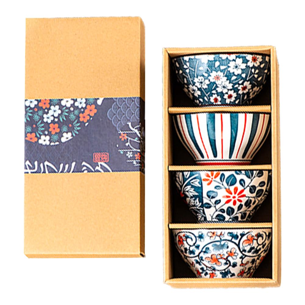 Starry Mart Ceramic Japanese Rice Bowl Gift Set - Serving Bowl for Rice Soup, Salad, Dessert (Set of 4)