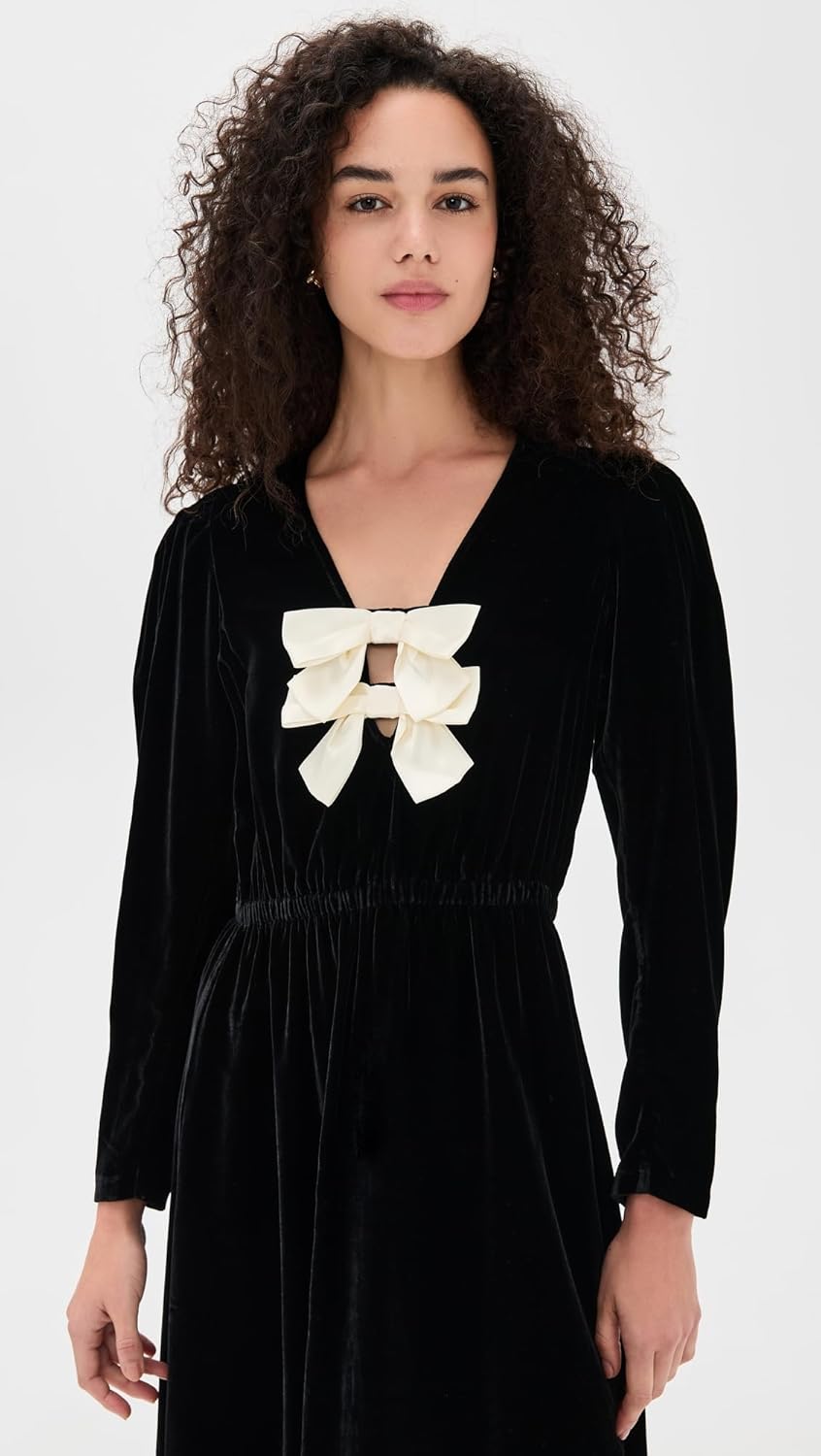 Sea Women's Seraphine Velvet Long Sleeve Midi Dress - Image 5