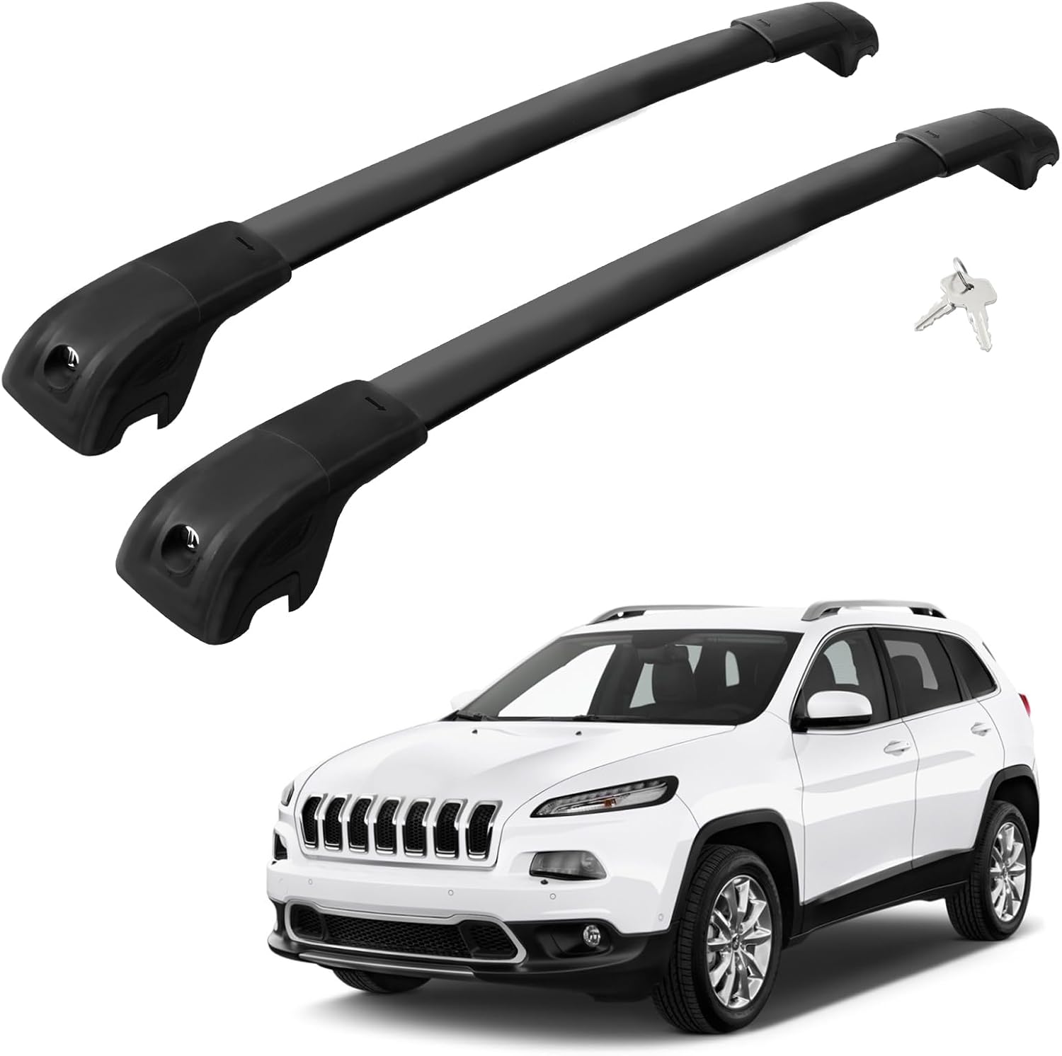 Car Roof Rack Cross Bars Compatible with 2014-2023 Jeep Cherokee (Fit for Raised Side Rails), Aluminum Lockable Roof Cross Bars for Kayak Bike Rooftop Cargo Carrier Bag Basket Luggage