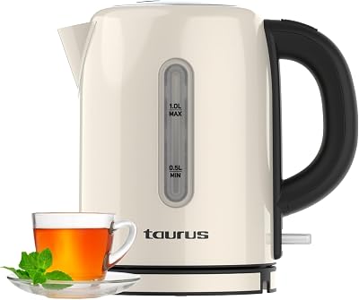 Taurus – Hervidor Eléctrico Vintage Compact Cream | 2400W | 1L | Ebullición Rápida | Base 360º | Apagado Automático | Filtro Extraíble | Libre BPA | Visor Agua | INOX