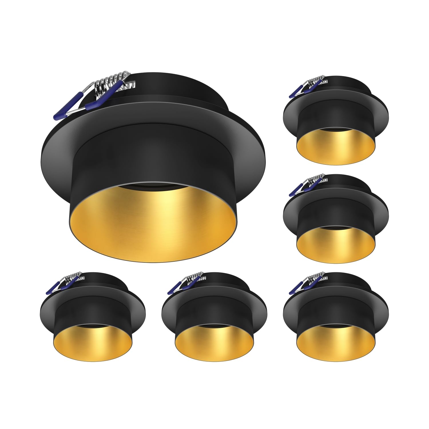 ledscom.de 6X KRON recessed Ceiling Frame, Round, Black/Gold matt