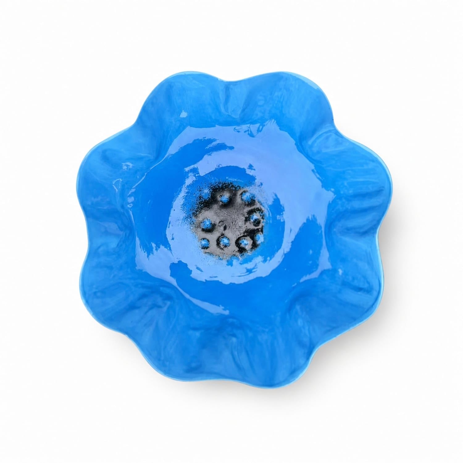Handmade Garden Stake with Flower Bowl Glossy Flower Garden Stake Scalloped Decorative for Lawn, Patio Planters, Blue-picture-36