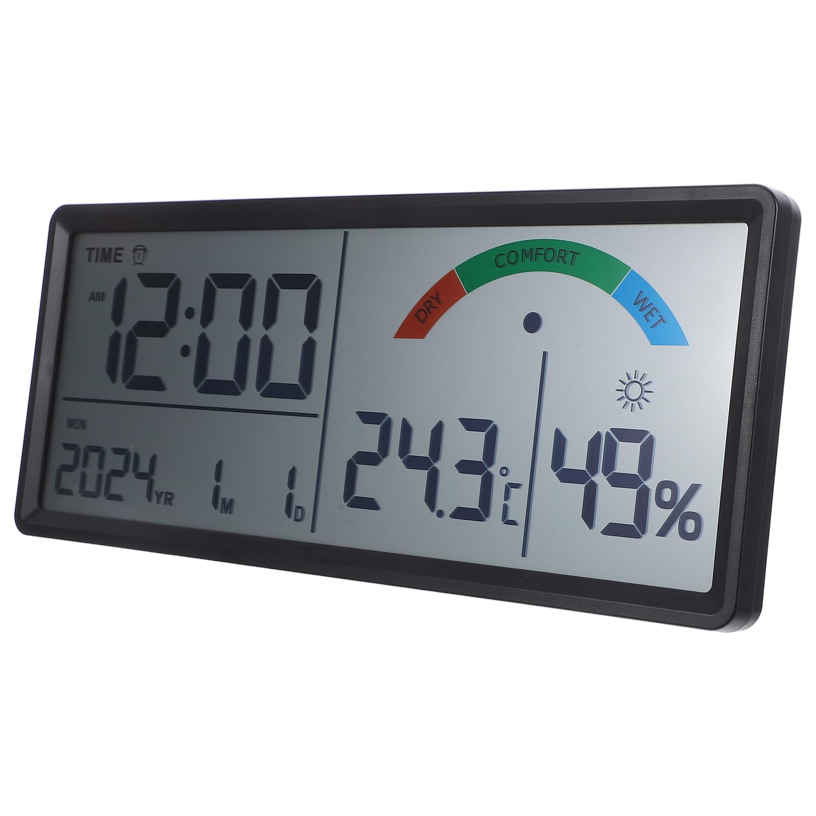 SHINEOFI Reloj Digital de Pared LCD Grande con Alarma Pantalla Clara Termohigrómetro Integrado de Temperatura y Humedad Fecha Visible Portátil con Pilas AA para Dormitorio y Sala Moderna