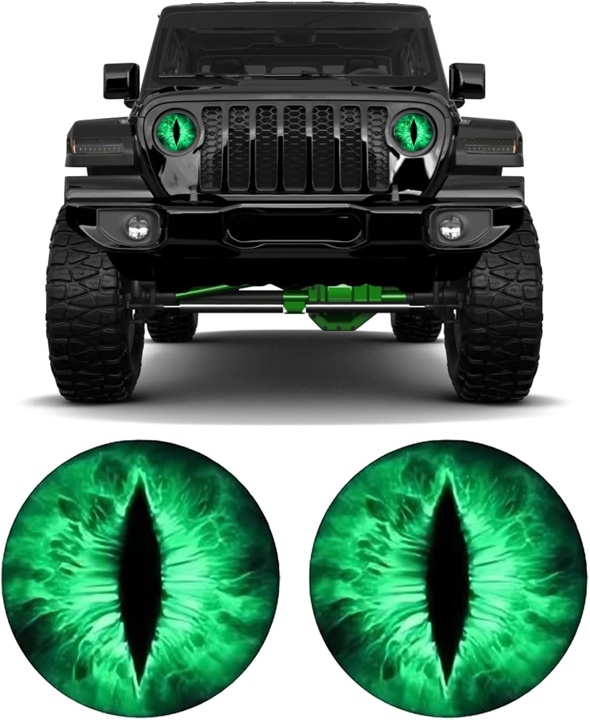 2PCS Beast Eyes Headlight Decals for Jeep, 3D Cool Beast Eyes Light Decoration Stickers, Waterproof Car Body Window Bumper Round Decal Compatible with Car Truck Jeep Wrangler（Green）