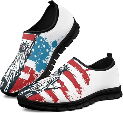 American Flag Statue of Liberty Womens Slip On Loafers Breathable Flats Shoes Lightweight Casual Walking Travel Shoes