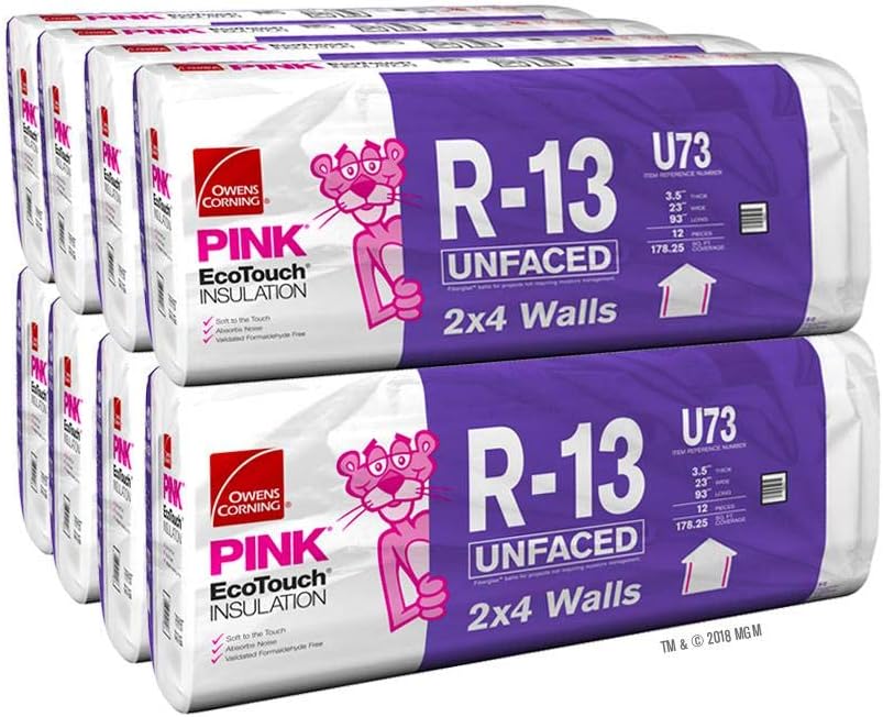 R-13 Unfaced 24 by 96 Fiberglass Batt Insulation Fits 2x4 Walls a Total of 10 Bags and Square Footage of 1782.5 FT