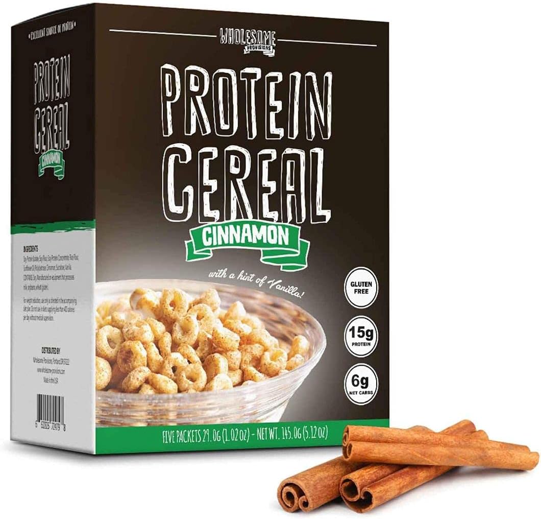 Wholesome Provisions Protein Cereal, Low Carb Cereal, High Protein Cereal, 15g Protein, 6g Net Carbs, High Performance Cereal, 5 Individual Macro-Controlled Packages (Cinnamon)