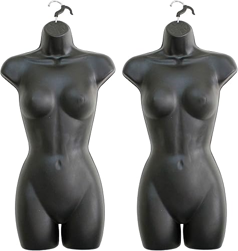 Miniatura 24 de DisplayTown Maniquí femenino a la cadera, torso largo, espalda hueca, cuerpo apilable, con gancho para colgar, para exhibición de camisetas, Blanco