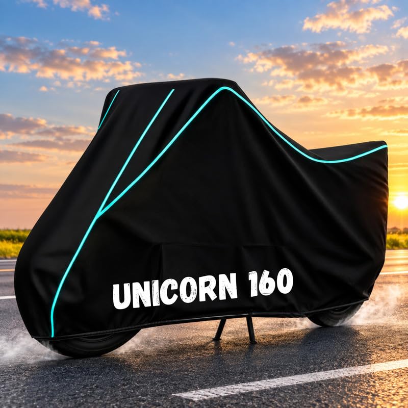 Image of Bike Body Cover for Unicorn 160 - Heavy Duty Waterproof, Dustproof & Scratch Resistant Motorcycle Cover, Full Body Outdoor Cover with UV & Rain Protection, Black Aqua Piping