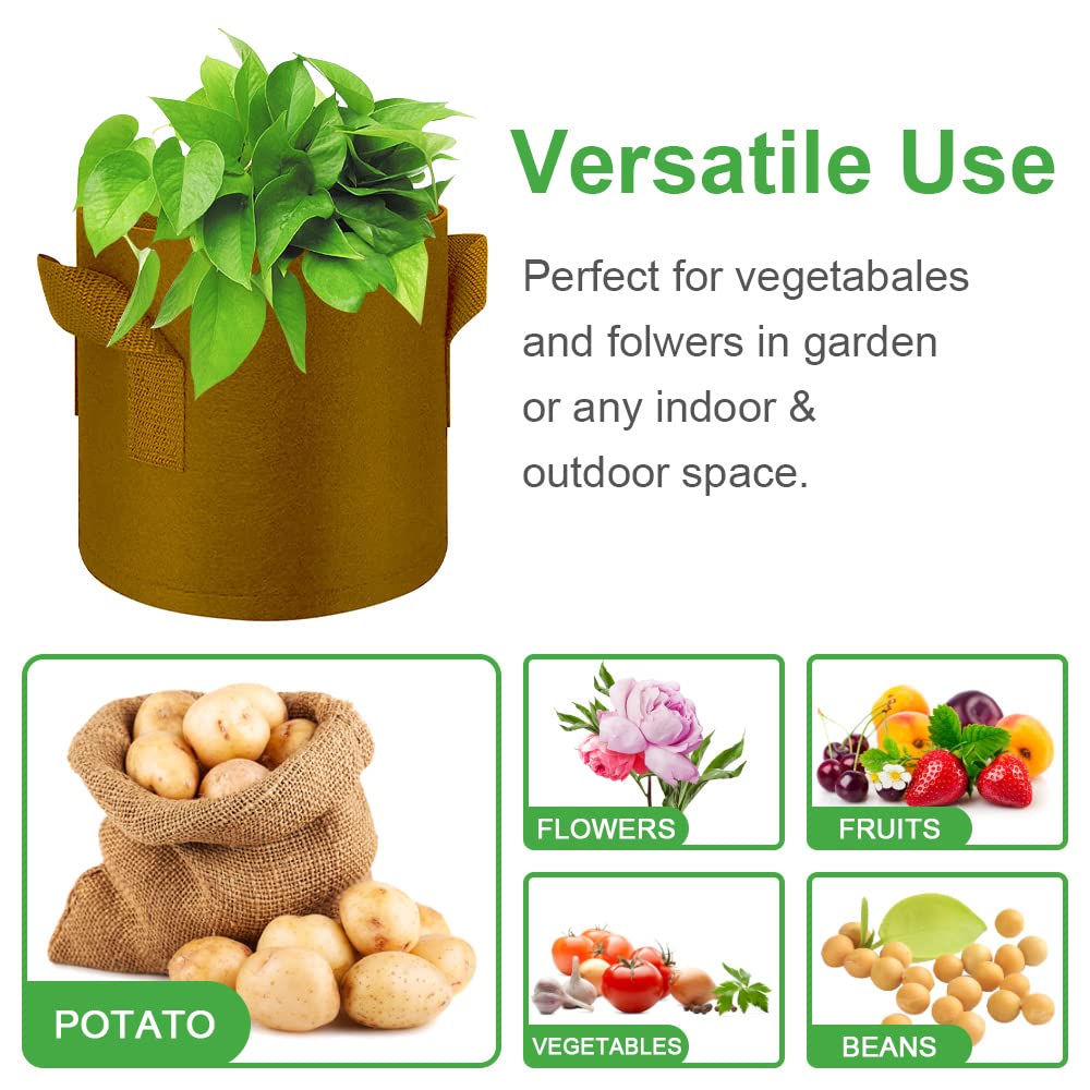 Paquete de 5 Bolsas de Cultivo de 5 galones, macetas de Tela no Tejida Gruesas Resistentes con Asas, Bolsas de Cultivo de Plantas para Verduras, Flores, Plantas, Frutas, marrón