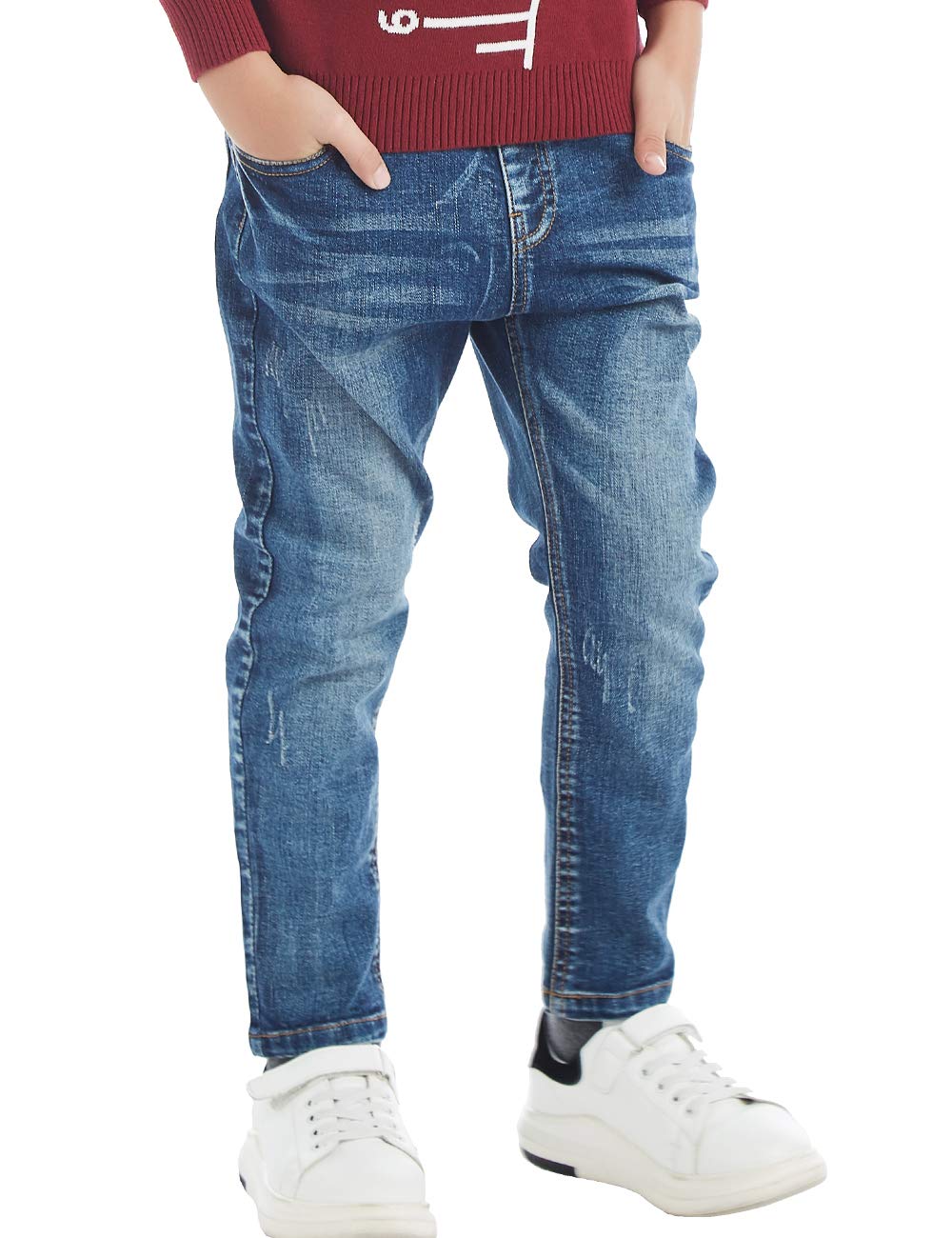 Jeans en Denim pour garçons, Taille élastique côtelée Pantalon en Coton