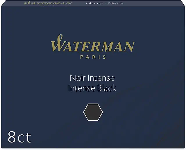 Waterman Black Ink Cartridge Refill - Pack of 8 International Long Size
