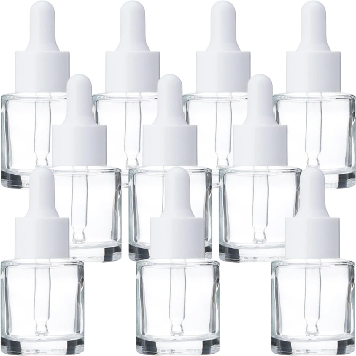 Flacons Compte-Gouttes en Verre 20 Ml Lot de 10, Bouteilles Cylindriques à Épaulement Plat pour Sérum et Lotion, Usage Cosmétique et DIY à Domicile