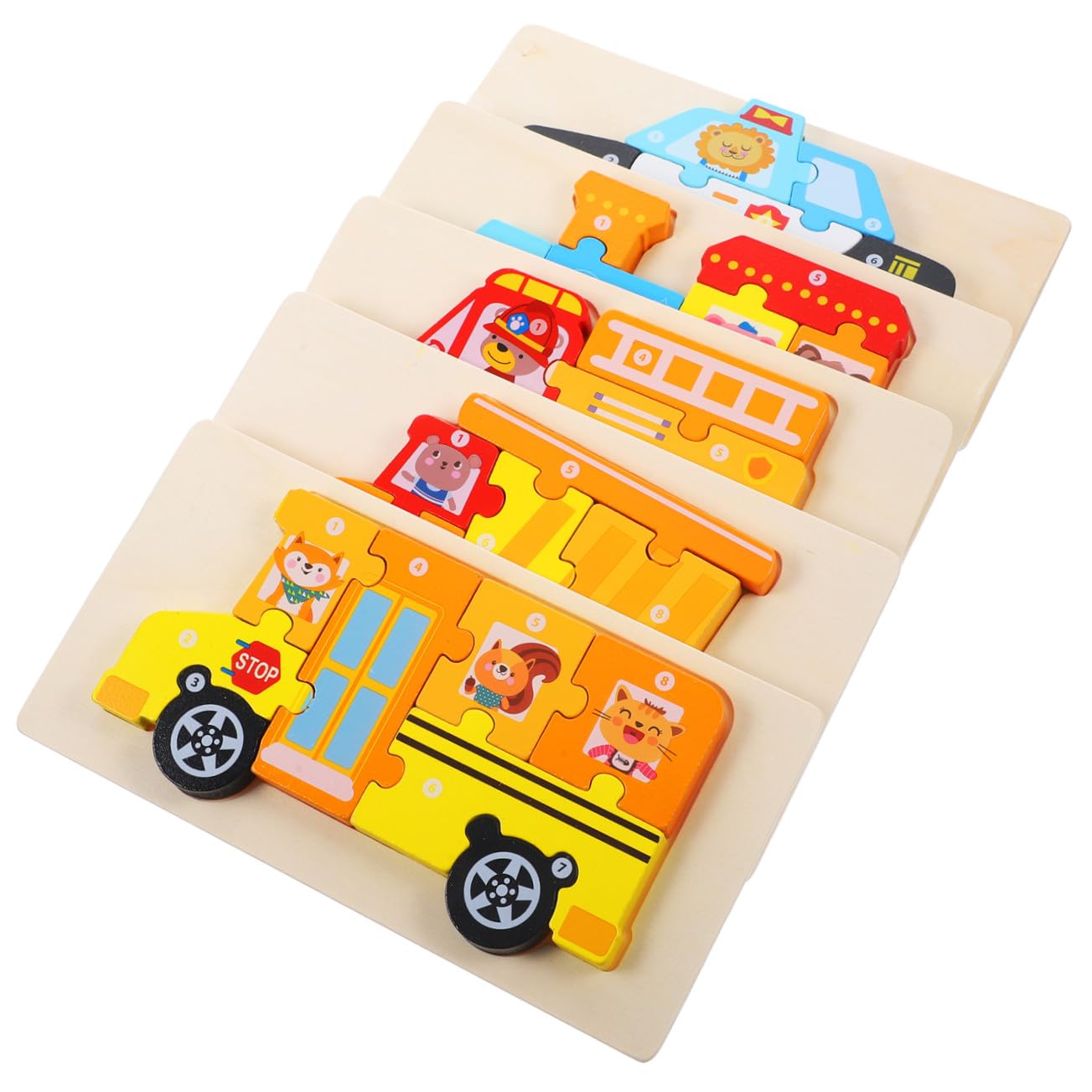 Puzzle 3d per Bambini 5 Set in Legno Design Cartoon | Incastro Didattico, Supporta Abilità Cognitive, Formato Stereoscopico, per Piccoli e Primi Giochi