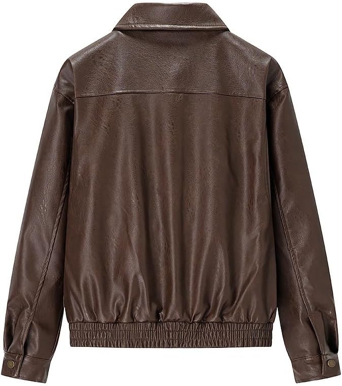 Lady's Faux Leather Coat Trend Bomber Jackets Women Washed PU Jacket For Spring Vintage Classic Coats Street Wear