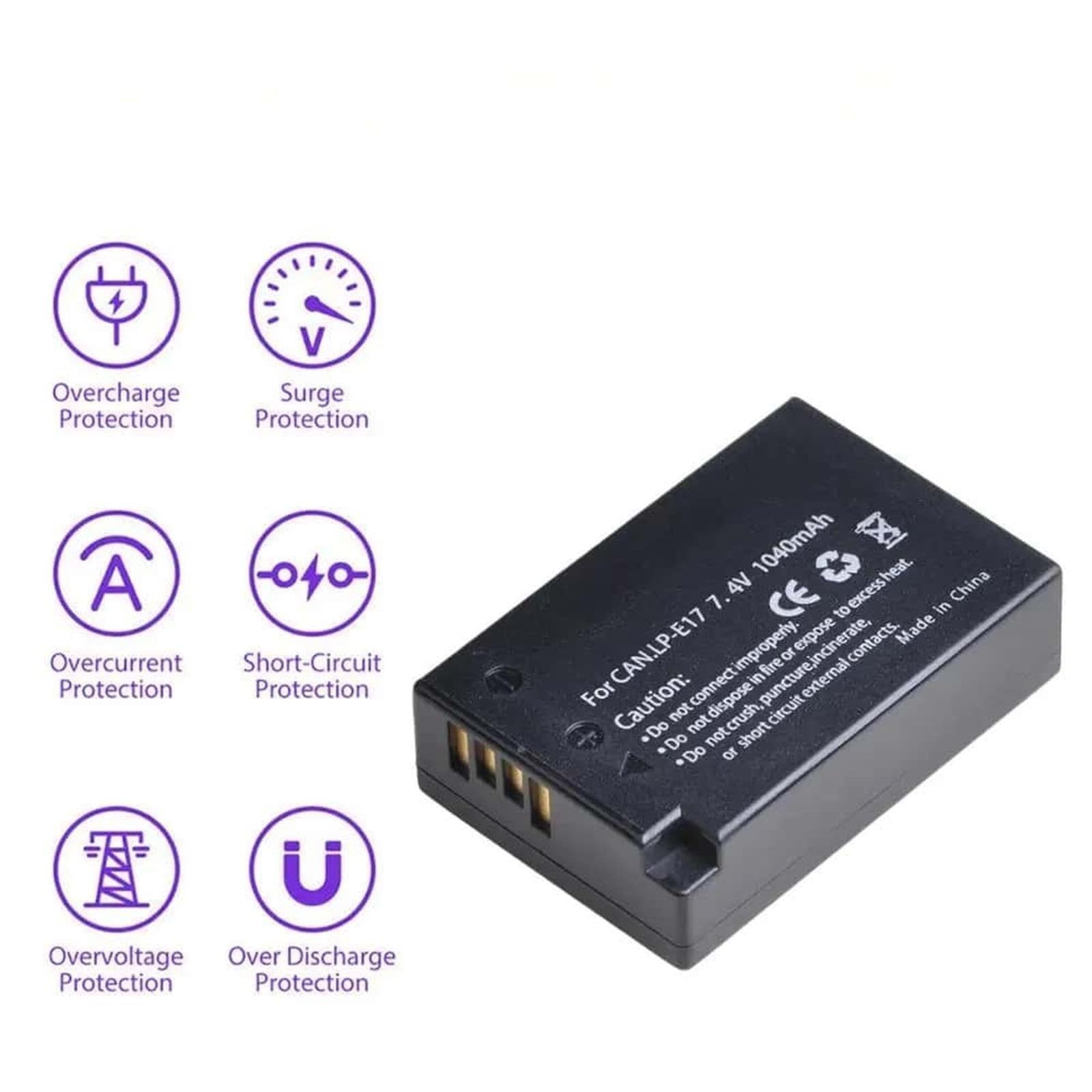 Compatibile con Canon LP-E17 Batteria Per Fotocamera, 7.4V, 040mAh