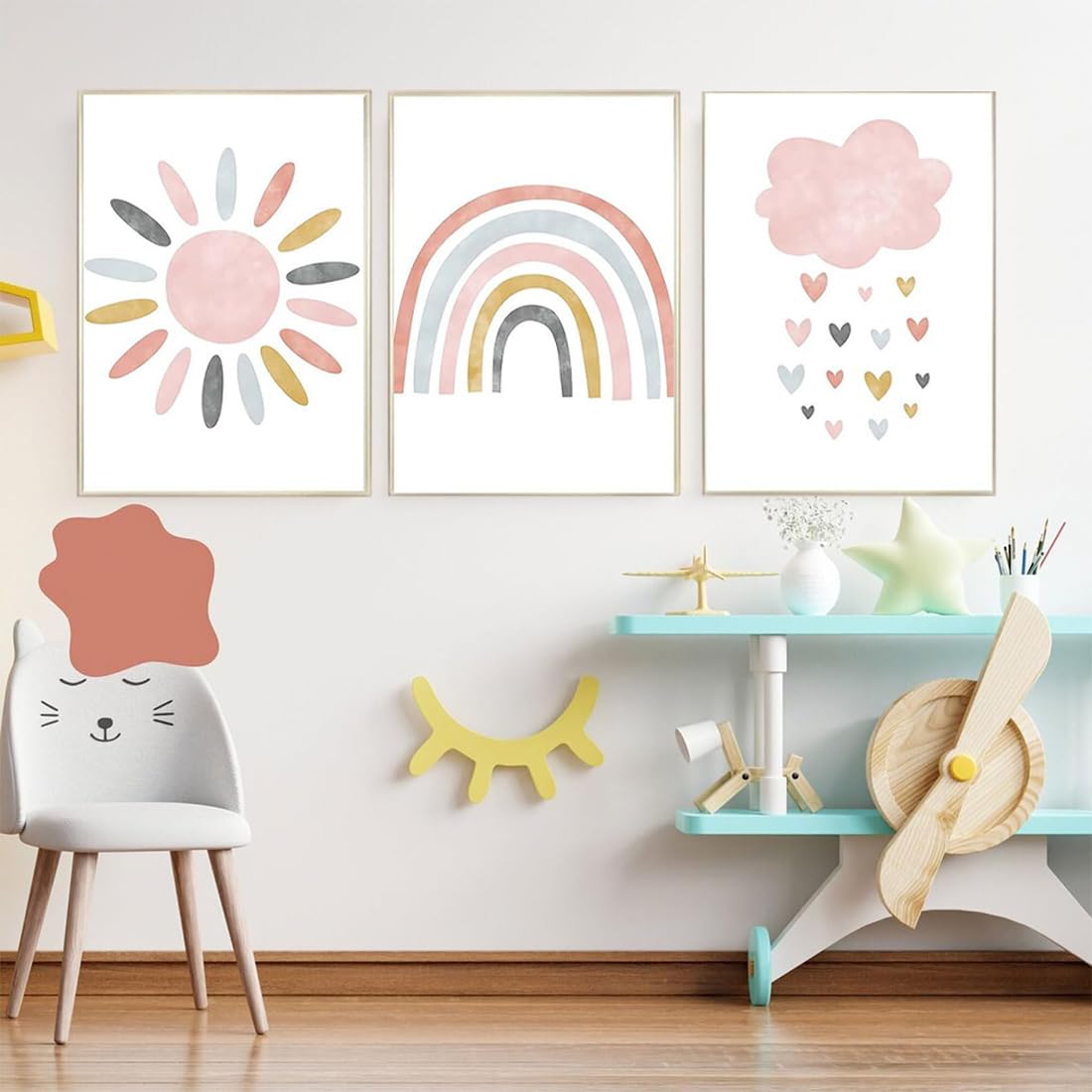 JEYORZY Set di 3 poster arcobaleno，Quadri Cameretta Bambino Poster Cameretta，decorazione per la cameretta dei bambini，formato A4