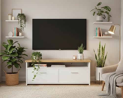 leomark Mueble TV con Compartimentos con Puertas – Mesa para Televisor de Madera Roble Claro 99,5 cm – Mueble de Salón con Almacenamiento, Diseño Moderno, Estable y Elegante - imagen 4