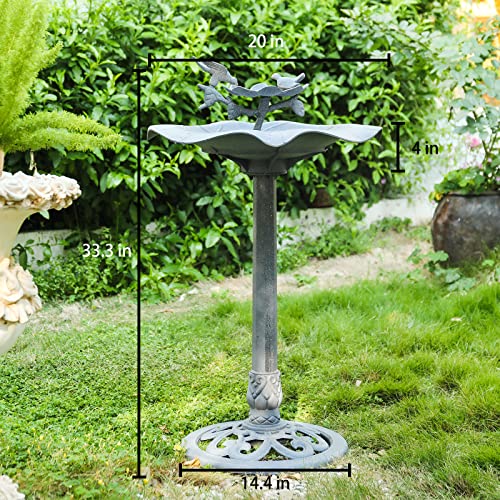 33 Inch Height Bird Baths Polyresin Lightweight Large Birdbaths for Outdoor Garden Decor Grey - Thumbnail 6