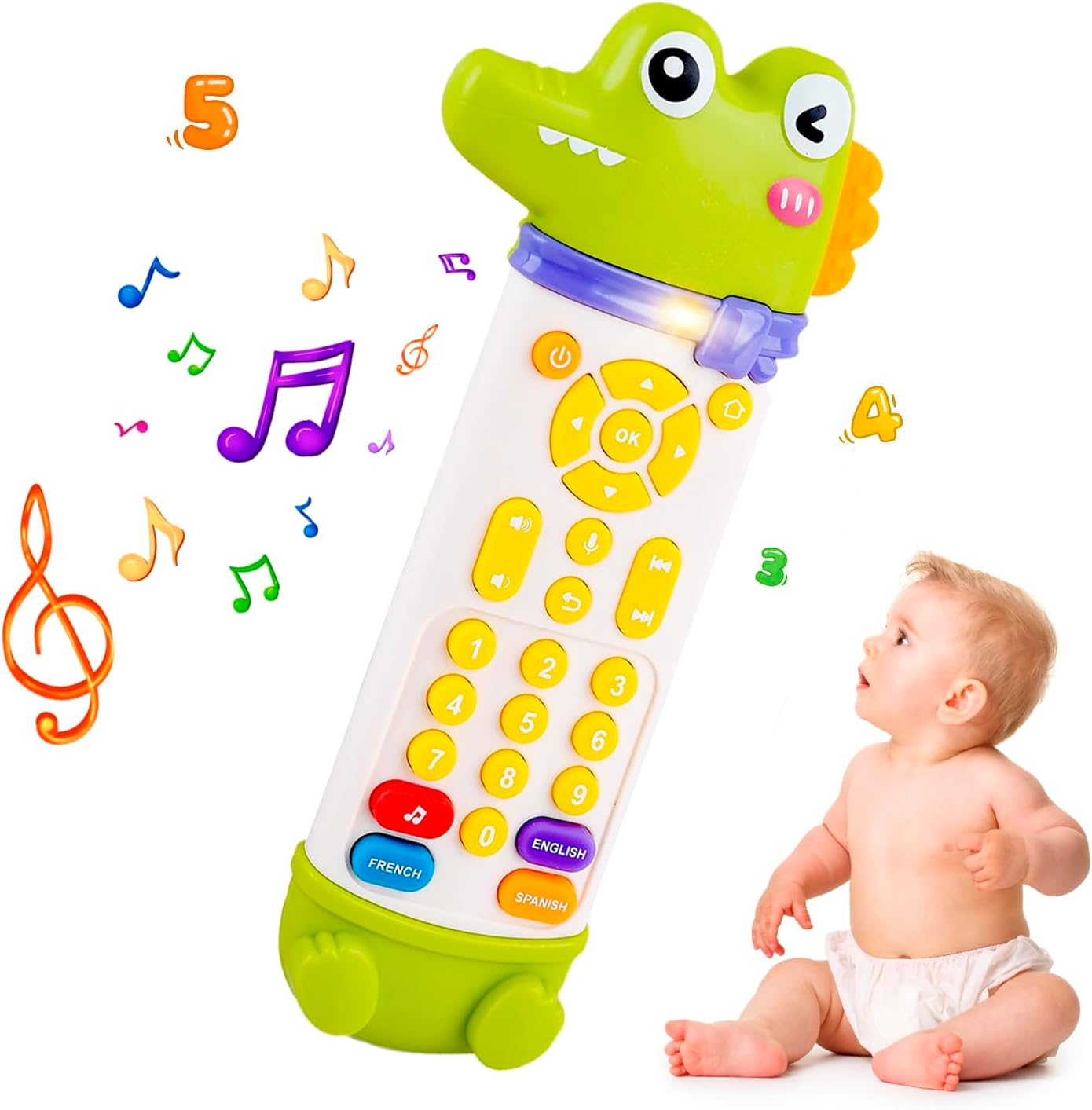 Baby Remote Control Toy with Music and Light - On The Go Remote - Toddler Early Education Learning Toys & Gifts for Boys & Girls Ages 18 Months+ (Crocodile)