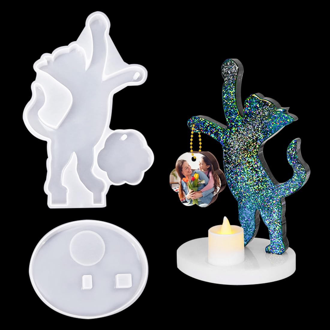 Voyyphixa Cat Candle Holder Moulds Photo Frame Silicone Molds for Epoxy Resin Animal Resin Mold Cat Table Ornament Casting Mould for Tealight Candlestick Home Art Decoration