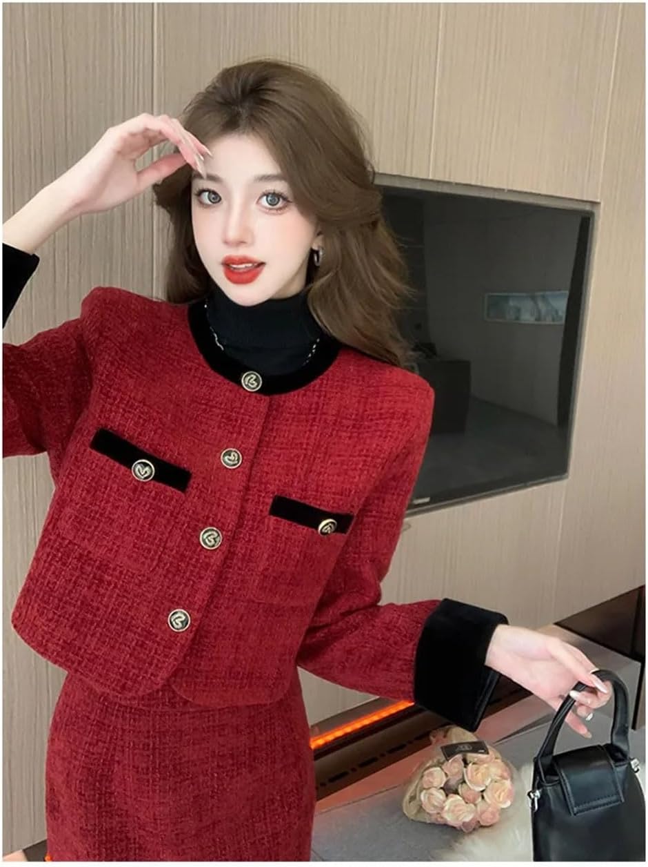 Women’S Tweed Two-Piece Set Vintage Chic Single Breasted Cropped Blazer Jacket+Long Skirt Suit Small Fragrant Outfits