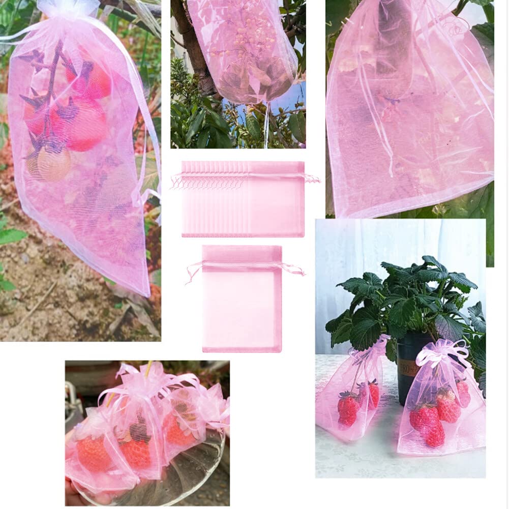 URFEDA Bolsas protectoras para uvas, 100 unidades, bolsas de malla para jardín, fruta, bolsa protectora de uvas, bolsa de organza con cordón, para proteger contra avispas, pájaros e insectos
