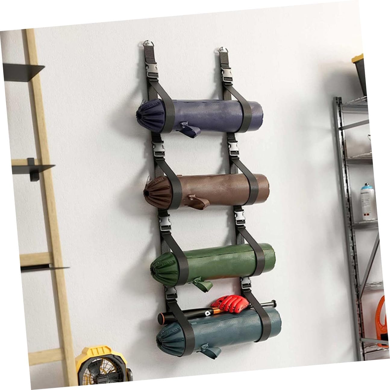 Housoutil 2pcs Multi-use Wall Strap with Buckles, Adjustable Wall Hanging Storage Belt for Garage Organization and Camping Chair Rack