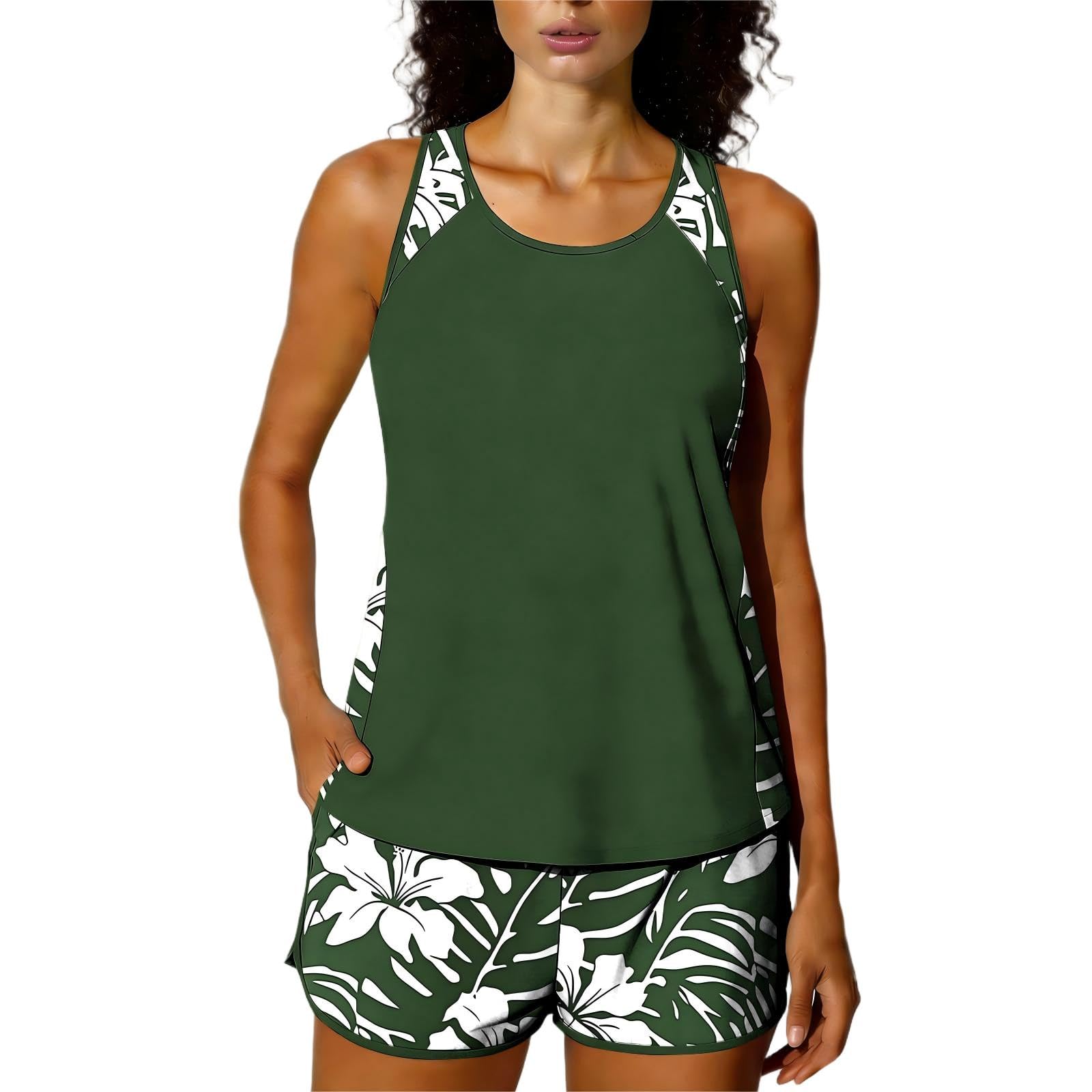 RLEHJN Tankini Damen Bauchweg,Zweiteilig Badeanzug Elegant Tanktop Swimsuits Bademode High Waist Schwimmanzug mit Badeshorts Badeanzüge Weiche Bequeme Swimwear Outdoor Sport Badebekleidung
