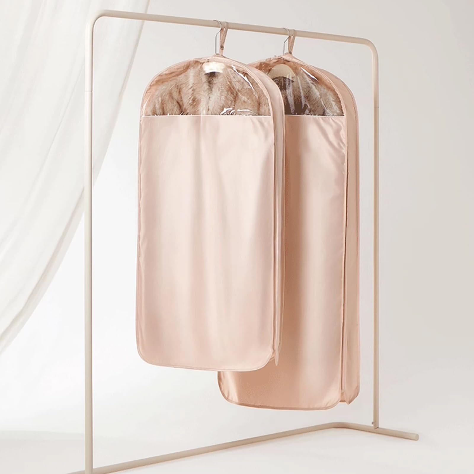Fundas Ropa Armario, Bolsas para Guardar Ropa Fabricadas Satén Lavable Ventana Transparente, Adecuado para Prendas Transpirables(White,58/*9 * 110cm/23 * 3 * 43in)