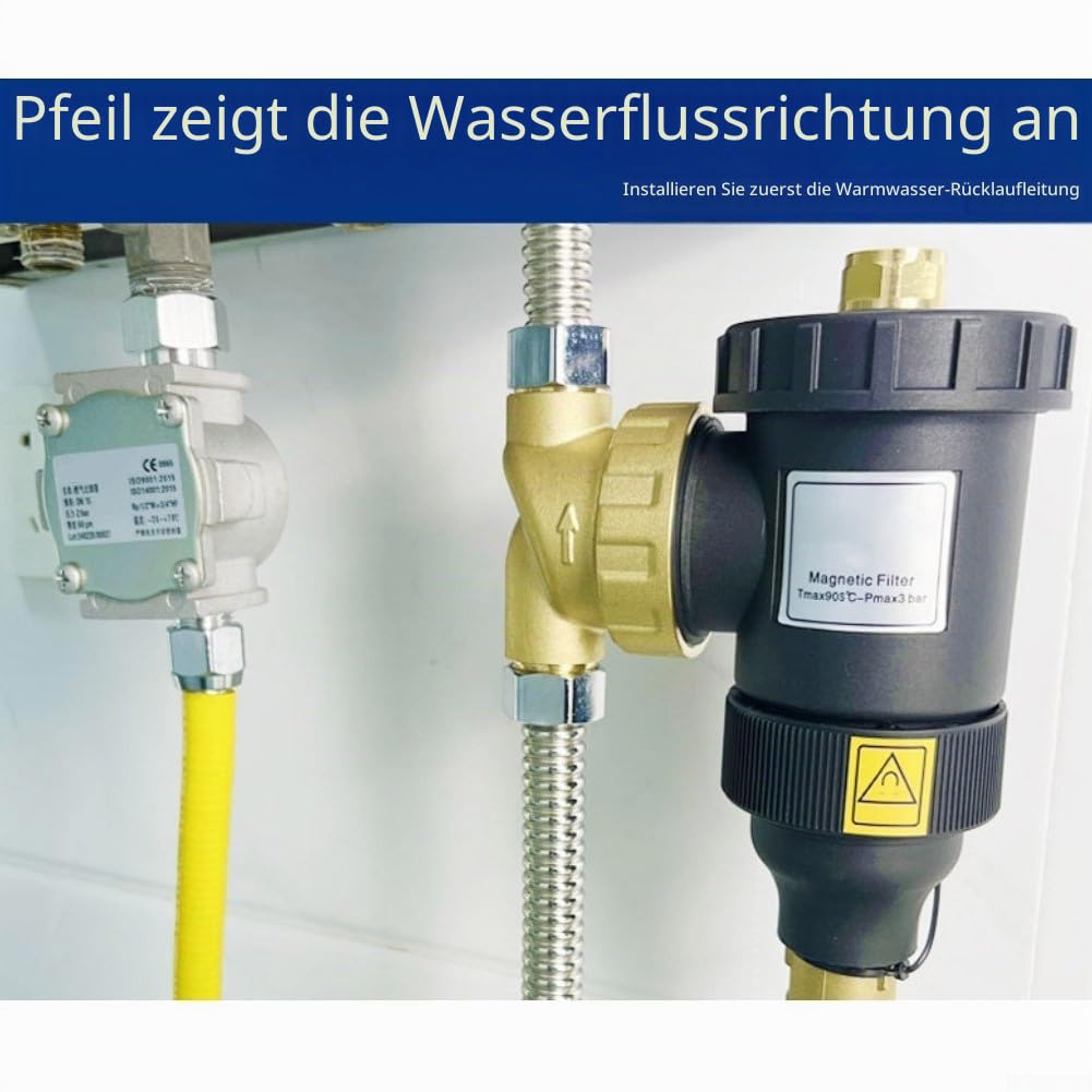 Magnetischer Heizungswasserfilter,Messing, mit Edelstahl-Mesh, Schlamm- und Rostabscheider für Heizkessel und zentrale Warmwasseranlagen, 1-stufige Filtration(DN25/1 inch female)