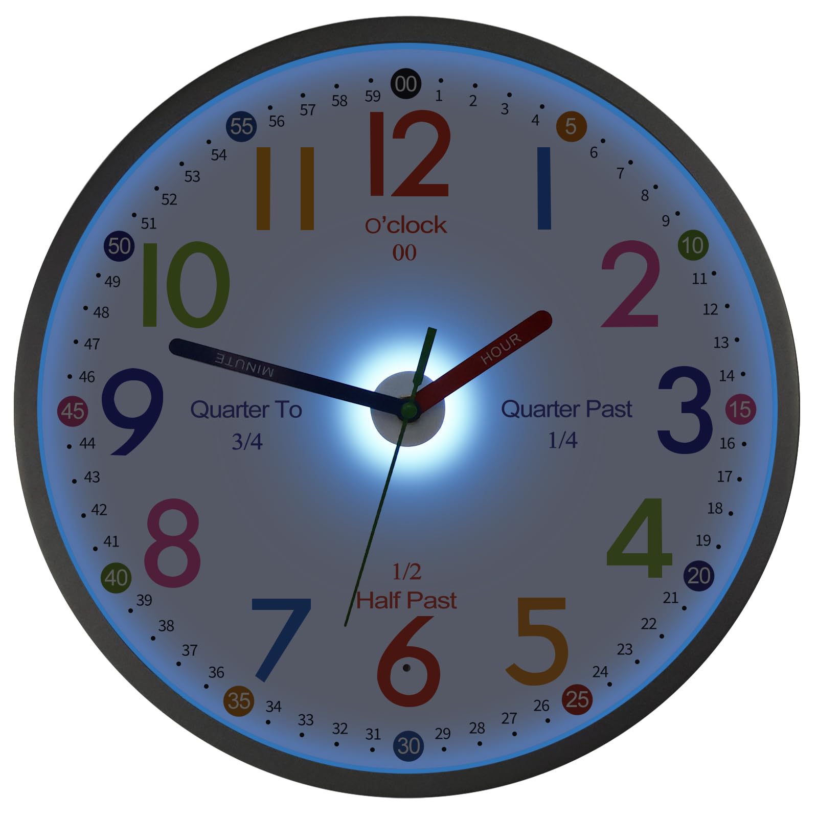 Photo 1 of JoFomp Telling Time Teaching Clock, 8 Inch Illuminated Wall Clock for Kids Bedroom, LED Wall Clocks Battery Operated, Silent Learning Clock for Kids, Teachers & Classroom, Light Sensor - Auto Lighting
