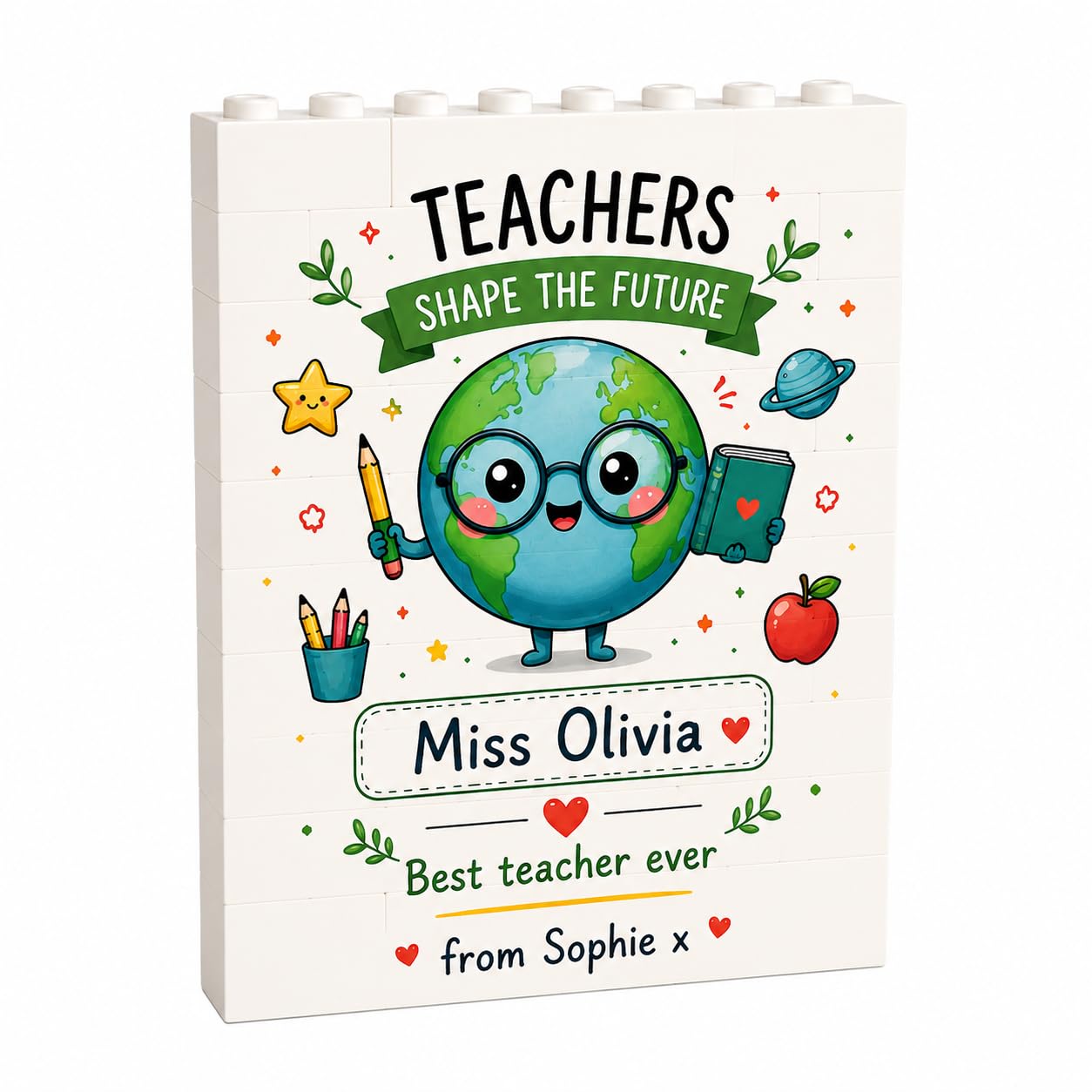 Personalised Thank You Teacher Gifts Custom Building Block Desk Display Best Teacher Ever Present End of Term Leaving Gift for Teacher Teaching Assistant Nursery Staff & Tutor (Teacher's World)