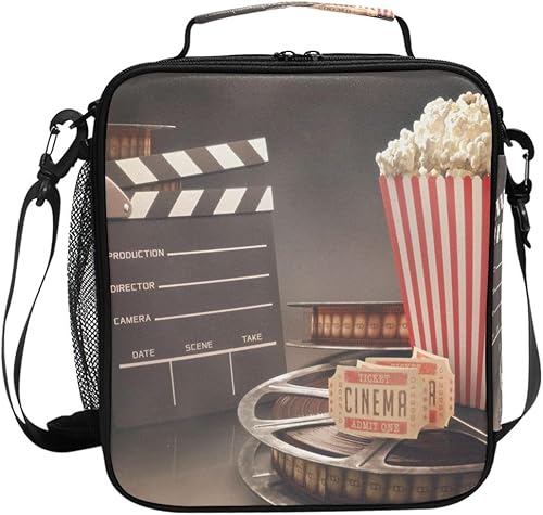 ZOEO Lunch Box, Movie Theater Popcorn Prep Kids Cooler Insulated Lunch Bag Tote Freezable Shoulder Strap Waterproof Picnic Meal for School Office