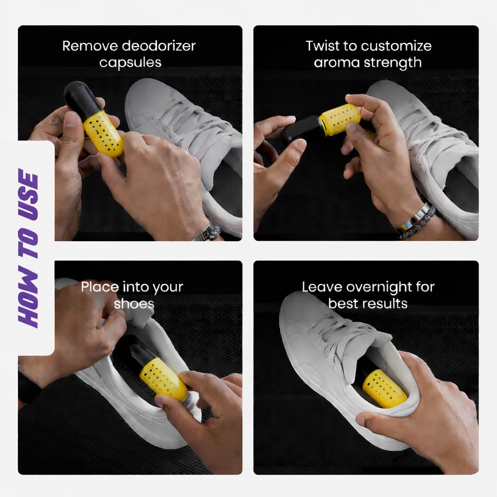 Mr. Carve Shoe Odor Eliminator Pills - Infused With Fragrance, Moisture Absorbing Shoe Smell Remover, Compact Size Shoe Refresher & Suitable Odor Remover Shoe Deodorizer | Pack of 2 Pairs (4 Pods) - Image 7 thumbnail