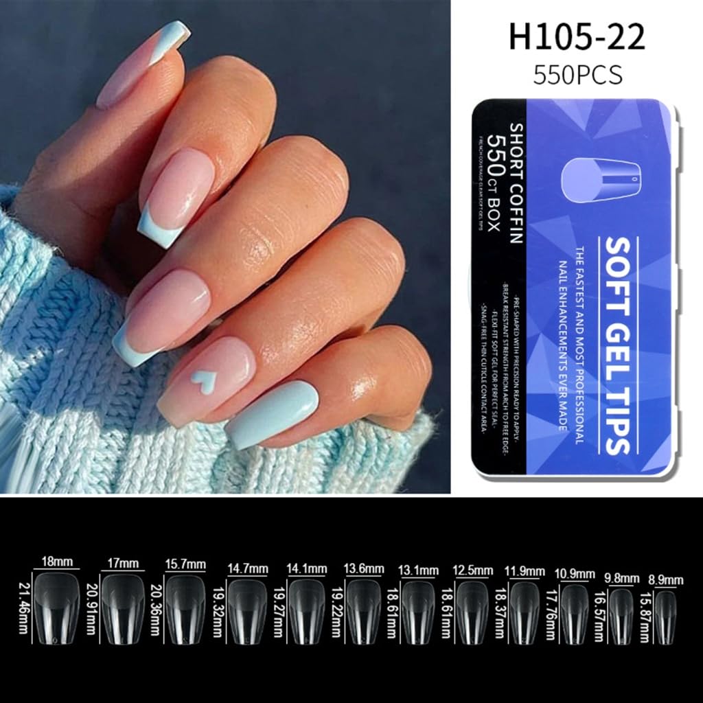 1 Set Soft Gels Tips Half Matte Nails Tips Extras Long Full Covers Tips Pre-shape Acrylic Nails Tips for Salons