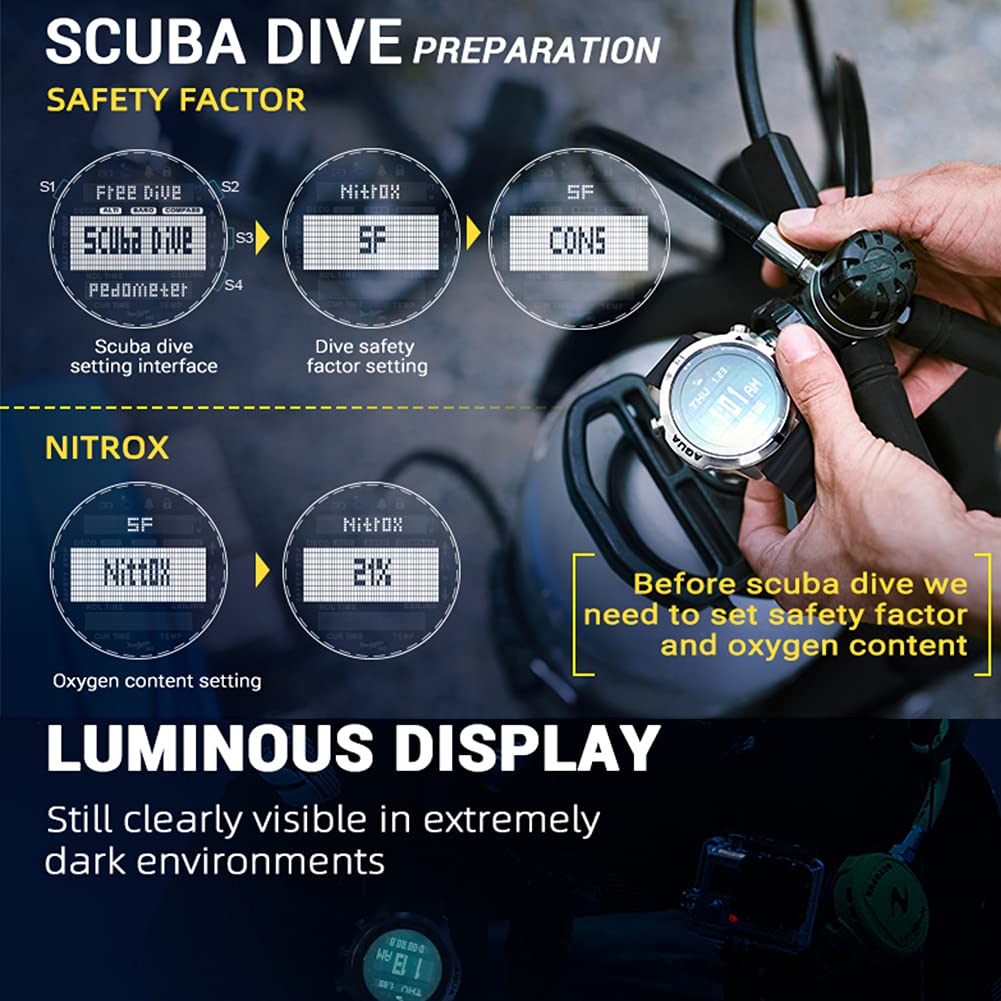 Dive Computer Watch 100M Impermeable Profesional Scuba Diving Watch Electronic Digital Sport Reloj de Pulsera Deep Diver Relojes Brújula Cronómetro Barómetro Termómetro Altímetro (Negro)